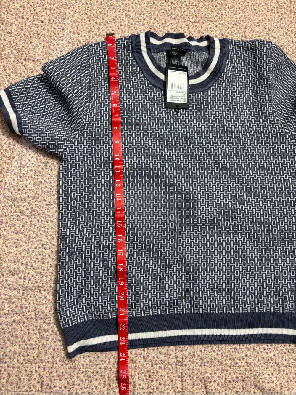 Adrianna Papell Blue & White Short-Sleeve Crewneck Knit Sweater - Picture 6 of 6